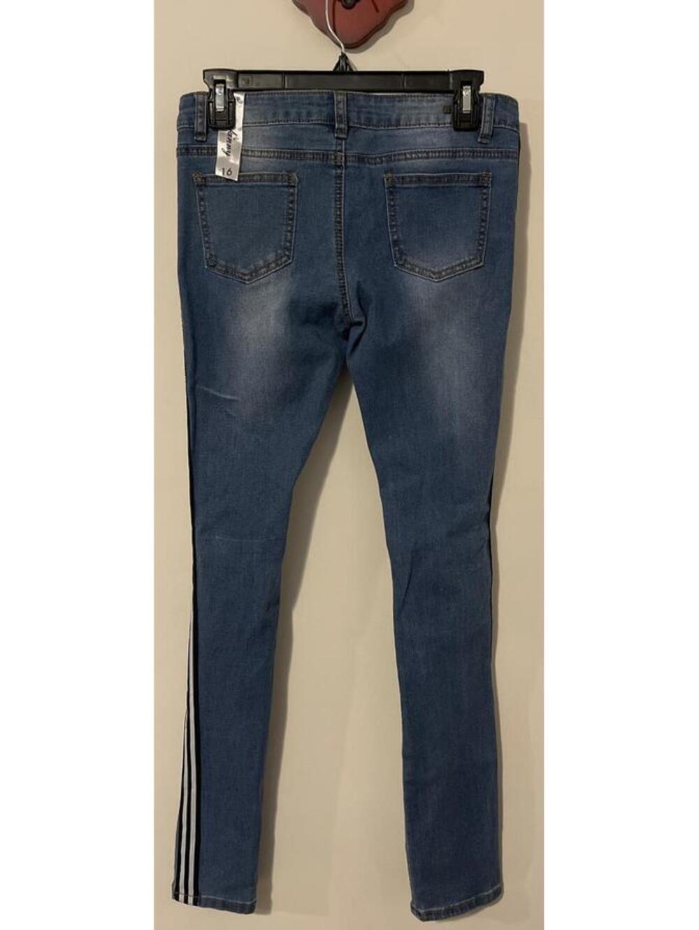 Teen Gs NY Sz 16 Girls Blue Striped Skinny Distressed Denim Jeggings NWT! M1232 - Picture 6 of 9